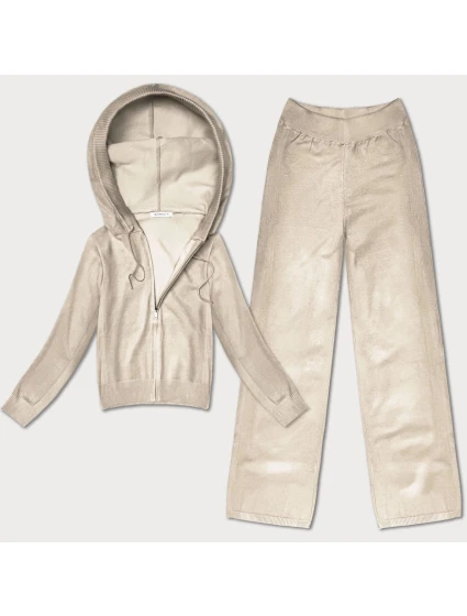 Světle béžový dvoudílný úpletový komplet mikina a kalhoty model 21466526 - ROMEE'S