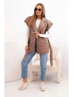 Dámska prešívaná vesta s opaskom a širokým golierom Fango