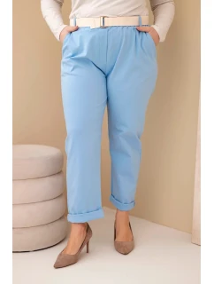 Dámske bavlnené nohavice s opaskom v modrej farbe