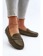 Klasyczne Mokasyny Damskie Zamszowe Ciemnozielone Glimris