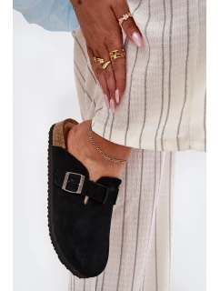 Zamszowe Klapki Chodaki Damskie Z Klamrą Big Star RR274A384 Czarne