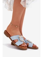 Dámské sandály na plochém podpatku s ozdobou model 21697150 Modré - VINCEZA