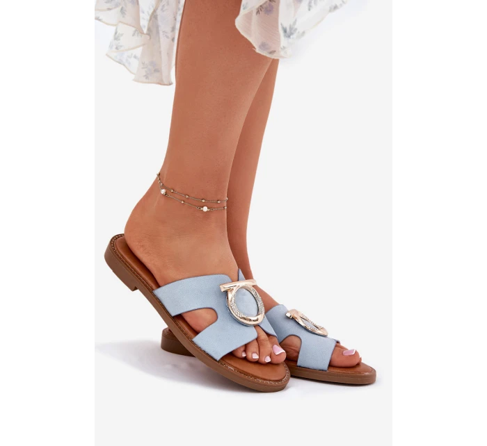 Dámské sandály na plochém podpatku s ozdobou model 21697150 Modré - VINCEZA