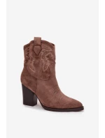 Botki Kowbojki Damskie Na Słupku Eko Zamszowe Ciemnobeżowe Carissa Botki Kowbojki Damskie Na Słupku Eko Zamszowe Ciemnobeżowe Carissa