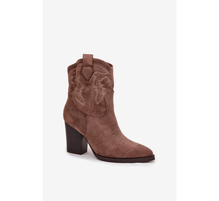 Botki Kowbojki Damskie Na Słupku Eko Zamszowe Ciemnobeżowe Carissa Botki Kowbojki Damskie Na Słupku Eko Zamszowe Ciemnobeżowe Carissa