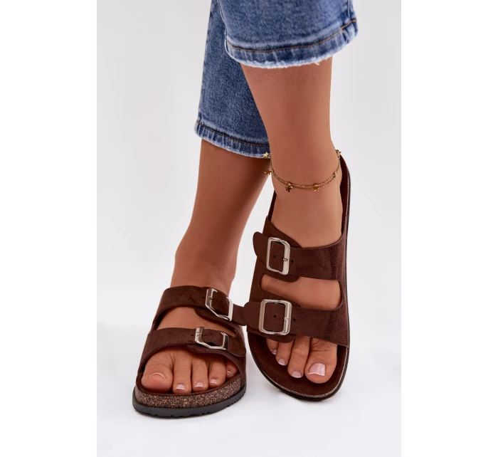 Dámské pantofle s přezkami Čokoládové Oliena