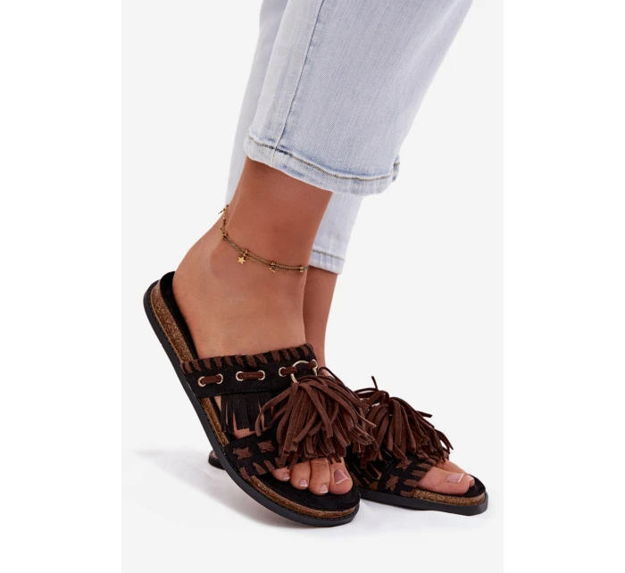 Dámské pantofle s třásněmi Černé Glorinna