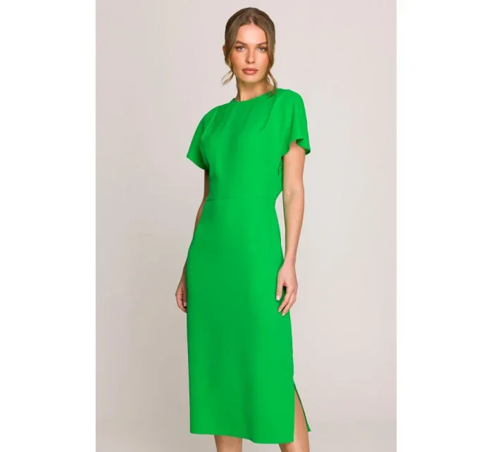 S398 Šaty v tvare ceruzky s bočným rozparkom - zelené
