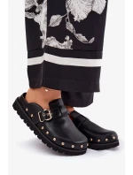 Dámske kožené papuče na platforme Big Star - čierne Dámske kožené papuče na platforme Big Star - čierne