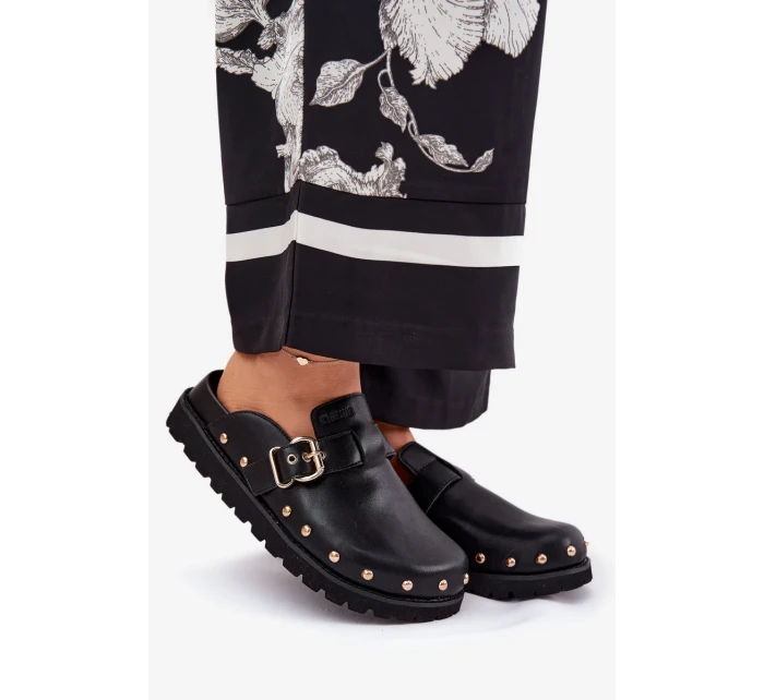 Dámske kožené papuče na platforme Big Star - čierne Dámske kožené papuče na platforme Big Star - čierne