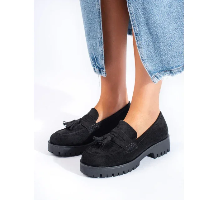 Originálne dámske čierne mokasíny platforma