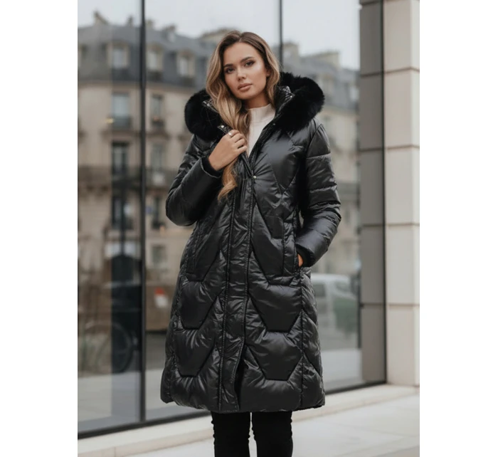 Dámská zimní bunda dlouhá prošívaná s kapucí černá Dstreet model 21995165 - FashionStreet