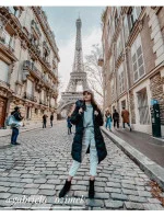 Tmavomodrá dámska prešívaná zimná bunda s kapucňou (7757)