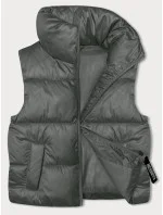 Šedo-zelená krátka vesta so stojačikom (B8245-70)