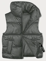 Dámske tričko s krátkym rukávom a stojačikom sivozelenej farby (B8245-70)