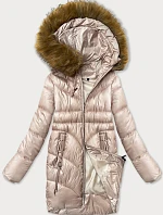 Jednoduchá dámska zimná bunda s ozdobnými vreckami S'west pearl pink (B8259-51)