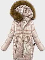 Jednoduchá dámska zimná bunda s ozdobnými vreckami S'west pearl pink (B8259-51)