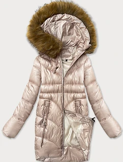 Jednoduchá dámska zimná bunda s ozdobnými vreckami S'west pearl pink (B8259-51)