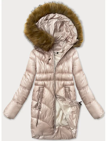 Jednoduchá dámska zimná bunda s ozdobnými vreckami S'west pearl pink (B8259-51)