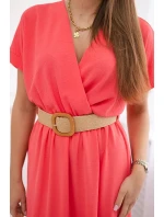 Dlouhé šaty s ozdobným páskem Růžový neon