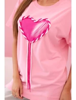 Dámské oversize tričko srdcem a třásněmi s krátkým rukávem světle růžová
