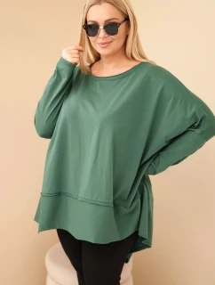 Dámske Plus veľkosť bavlnená tunika s asymetrickým lemom tmavozelená