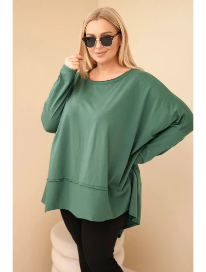 Dámská tunika Plus Size z bavlny s asymetrickým spodním lemem tmavě zelená Dámská tunika Plus Size z bavlny s asymetrickým spodním lemem tmavě zelená