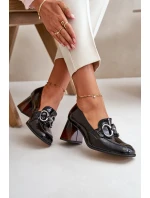 Skórzane Czółenka Z Ozdobą Czarne Laura Messi 2845