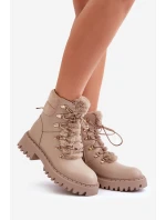 Ocieplane Botki Trapery Na Zamek Z Eko Skóry Beżowe Willatta