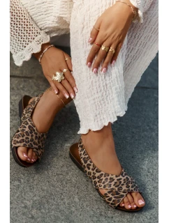 Dámské kožené sandály leopardí hnědé model 21694322 - Zazoo