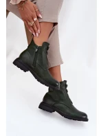 Zateplené dámské boty na zip s ozdobným tmavě zelené model 21708391 - Boto Zateplené dámské boty na zip s ozdobným tmavě zelené model 21708391 - Boto