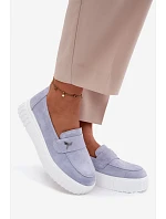 Kožené semišové dámské polobotky na platformě s  modré model 22126213 - VINCEZA