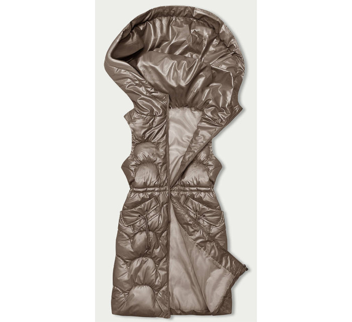 Vypasovaná vesta vo farbe cappuccino s kapucňou (B8172-12)
