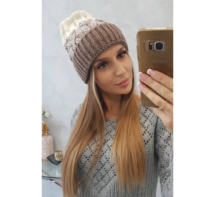Dámska čiapka Samara K346 cappuccino+ecru