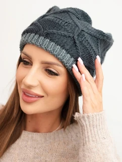 Dámska zimná čiapka z vlny s pleteným vzorom K443 graphite