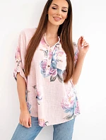 Dámska bavlnená blúzka s kvetinovým vzorom púdrovo ružová