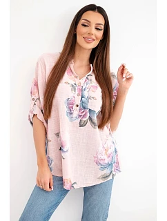 Dámská halenka z bavlny s květinovým vzorem pudrově růžová