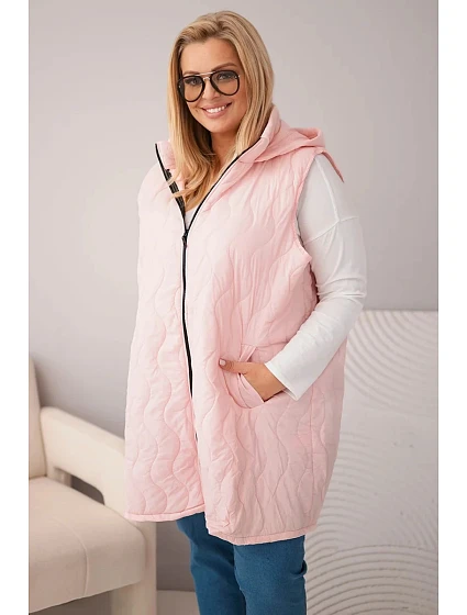 Dámske Plus veľkosť prešívaná vesta s kapucňou Candy Pink