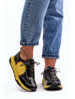 Damskie Buty Sportowe Skórzane Maciejka 06295-01 Czarno-Żółte