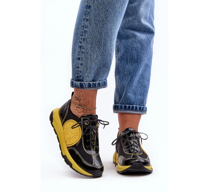 Damskie Buty Sportowe Skórzane Maciejka 06295-01 Czarno-Żółte
