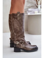 Zazoo 70141 Skórzane Kozaki Damskie Przed Kolano Brązowe