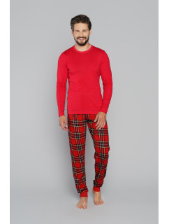 Pánske pyžamo Narwik, dlhý rukáv, dlhé nohavice - červená/potlač