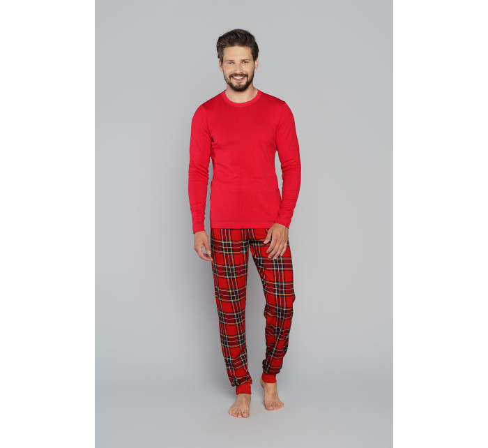Pánske pyžamo Narwik, dlhý rukáv, dlhé nohavice - červená/potlač