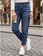 Jeansy damskie mom fit z paskiem niebieskie model 22365083 - FashionStreet Jeansy damskie mom fit z paskiem niebieskie model 22365083 - FashionStreet