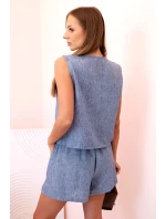 Dámská viskózová souprava – vesta na knoflíky a šortky model 21149343 melír - K-Fashion