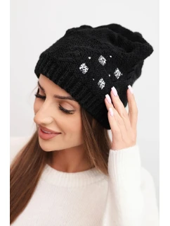 Dámská zimní čepice vlněná s krystaly a vzorem model 21859339 mocca - K-Fashion