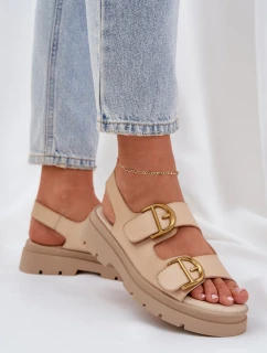 Eko kožené sandály s přezkami béžové model 21684627 - Boto