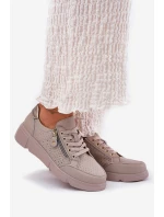 Kožené Sportovní Boty Tenisky Na Platformě Se Zipem model 21691885 Tmavě Béžové - VINCEZA