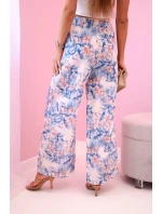 Dámske široké nohavice s kvetinovou potlačou modré
