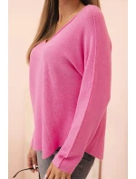 Dámský svetr s viskózou a výstřihem do V růžový